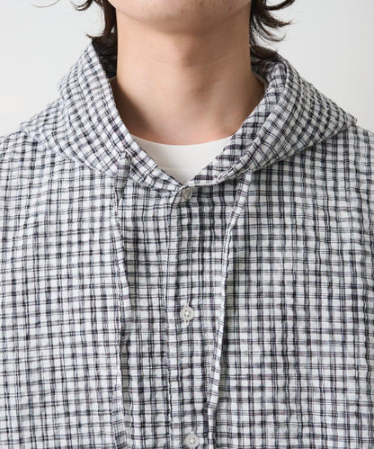 格紋泡泡紗 連帽襯衫