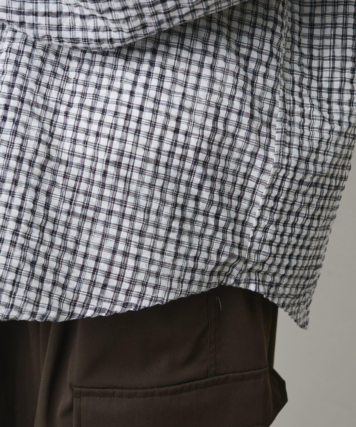 格紋泡泡紗 連帽襯衫