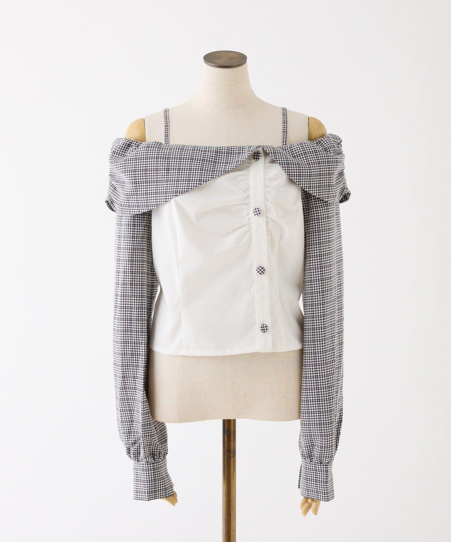 拼色後繫帶露肩上衣