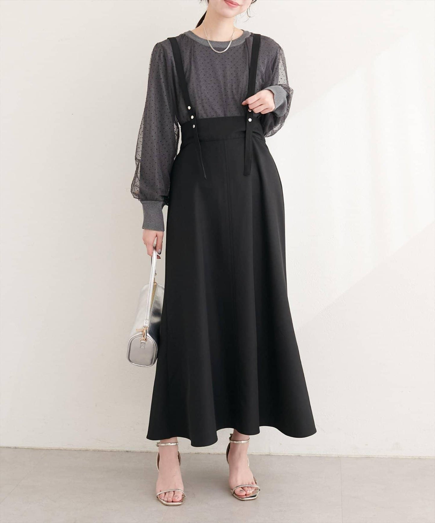 圓點按扣設計 2WAY 半身裙