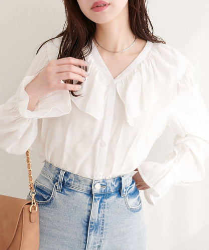 荷葉邊領設計襯衫