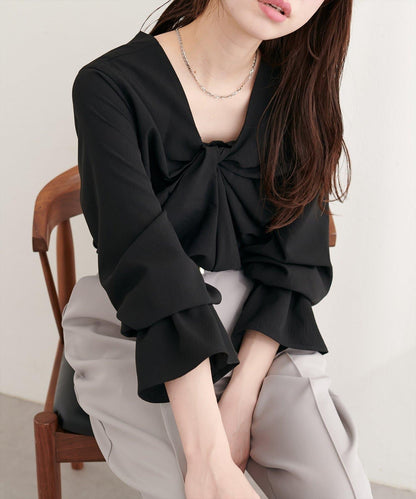 前後雙穿前扭結襯衫