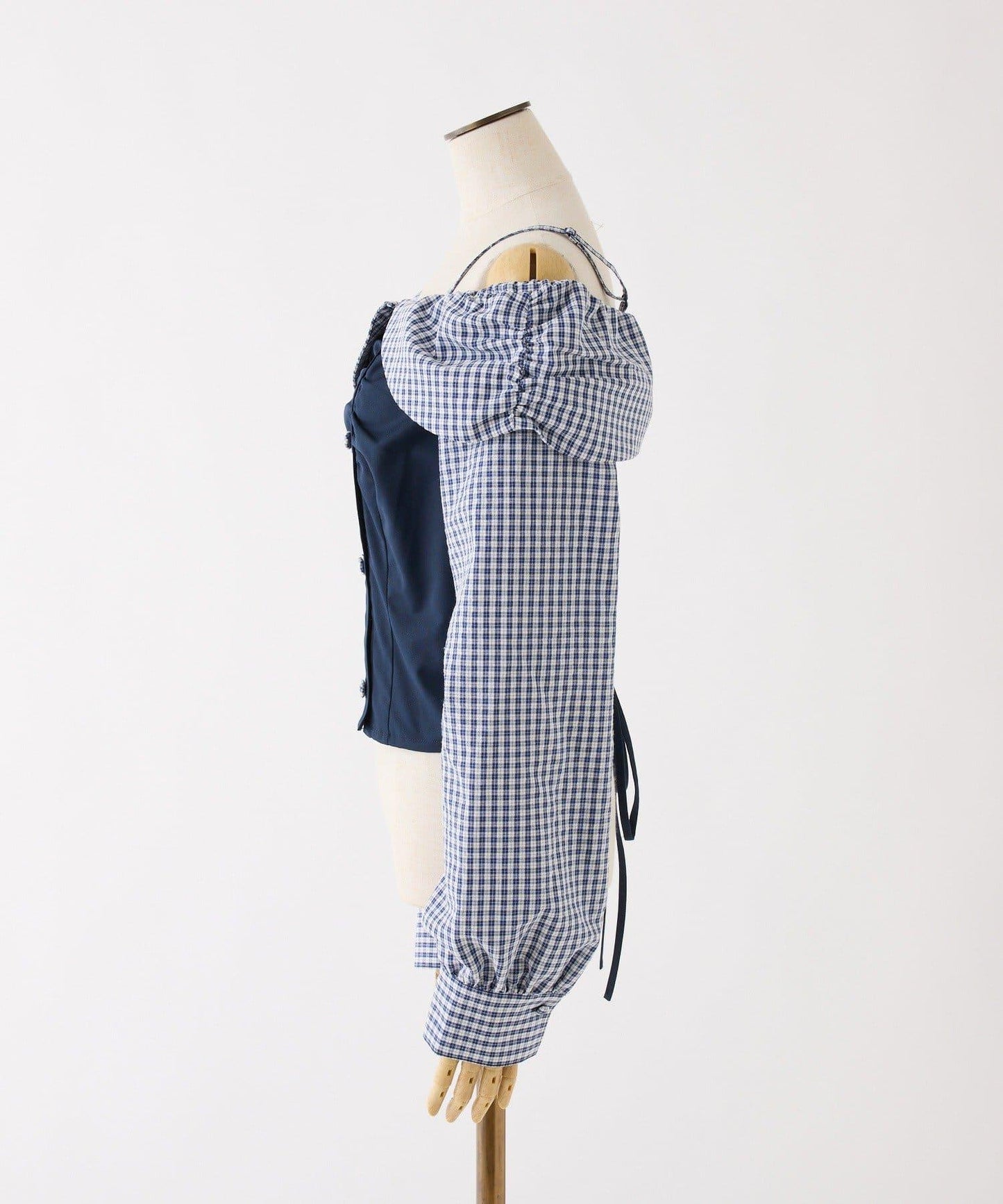 拼色後繫帶露肩上衣