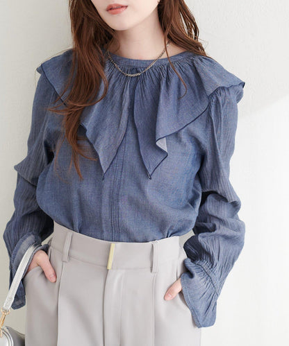 荷葉邊領設計襯衫