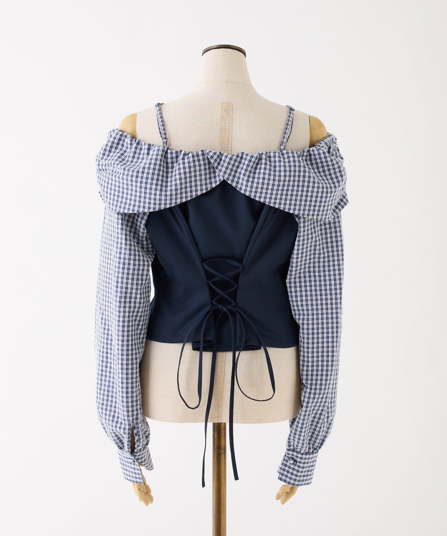 拼色後繫帶露肩上衣