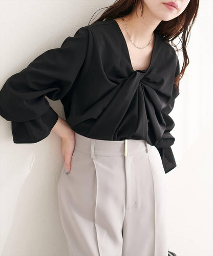 前後雙穿前扭結襯衫