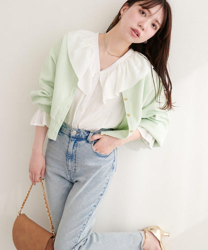 荷葉邊領設計襯衫