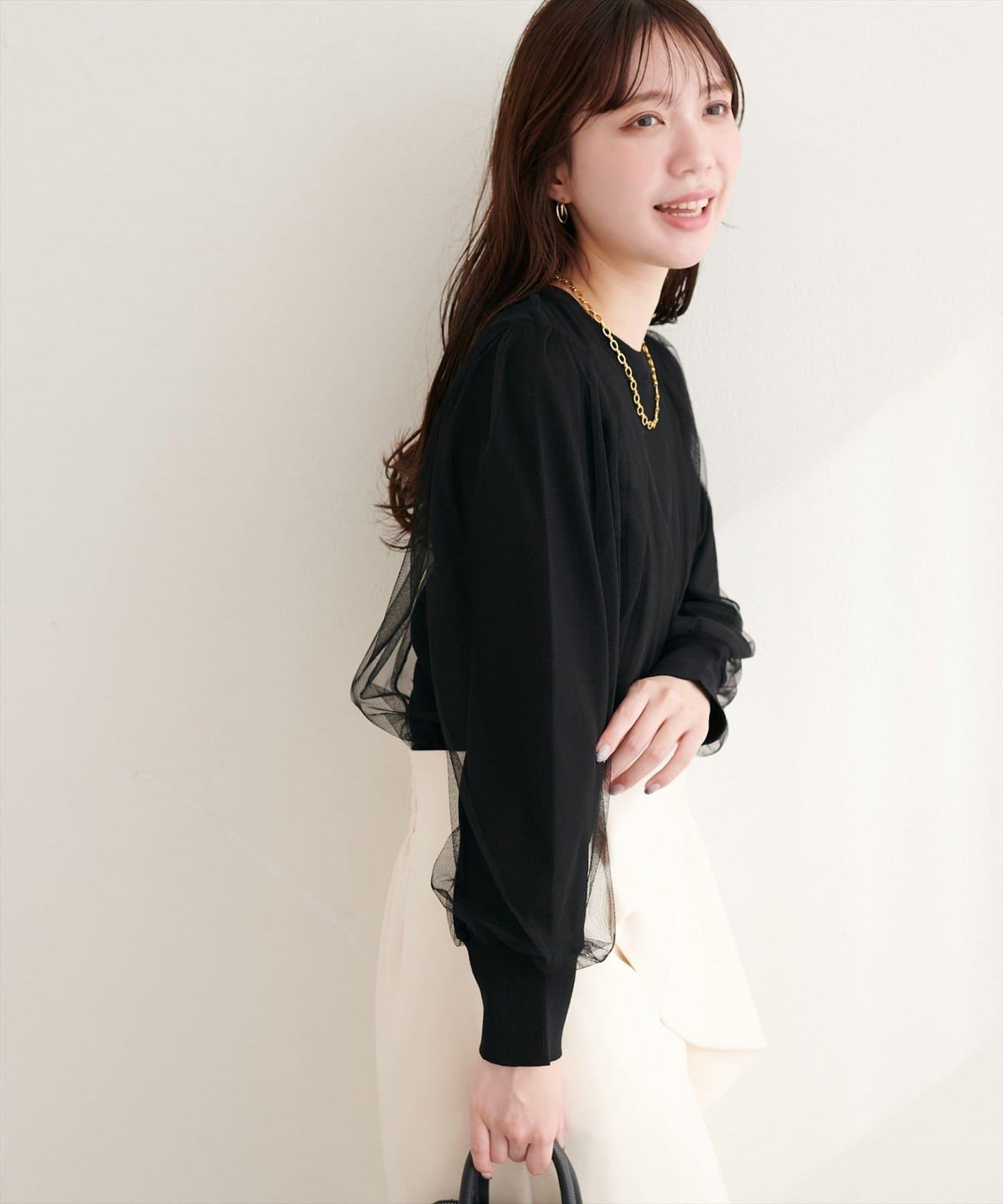 網紗拼接針織套頭衫