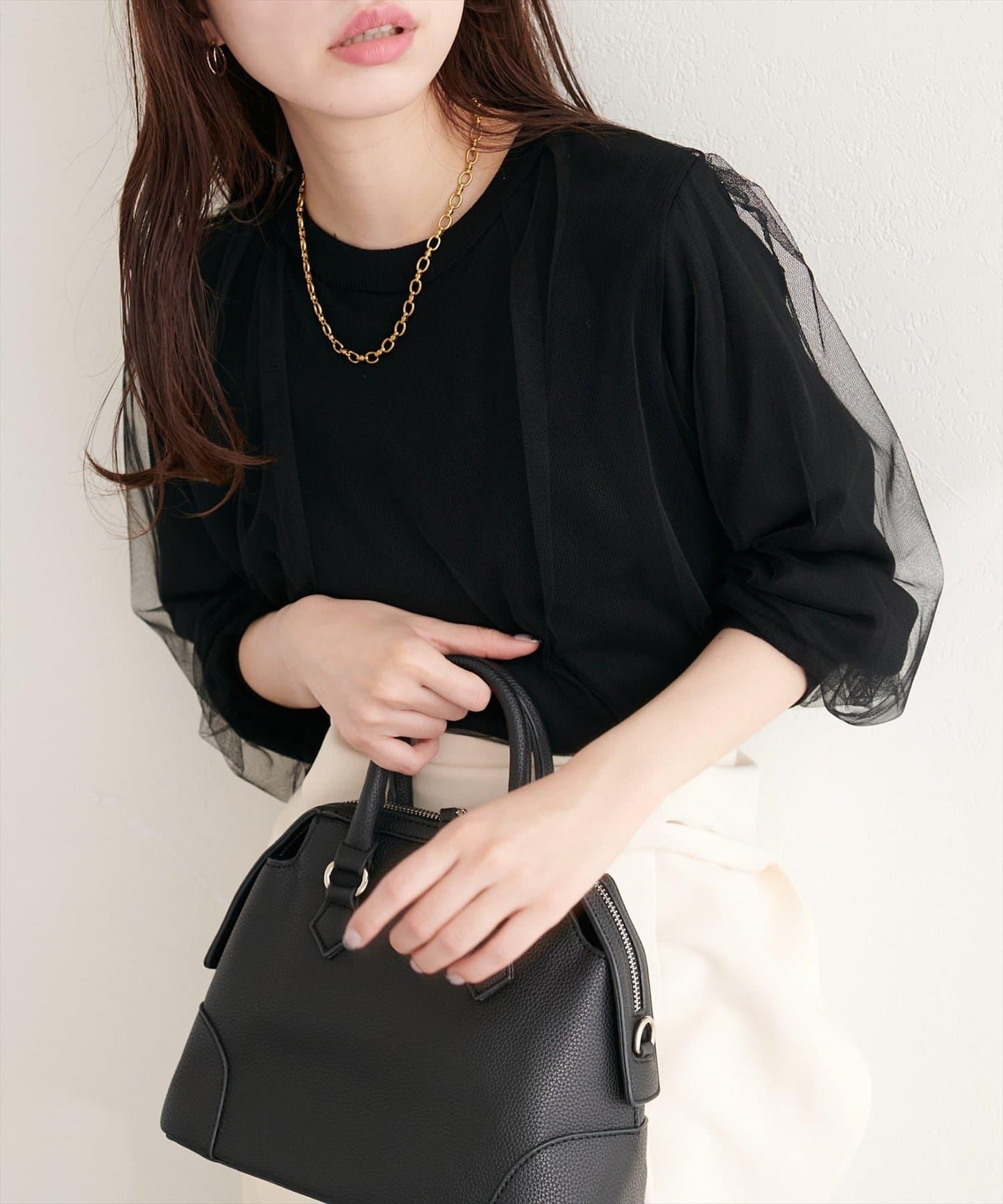 網紗拼接針織套頭衫