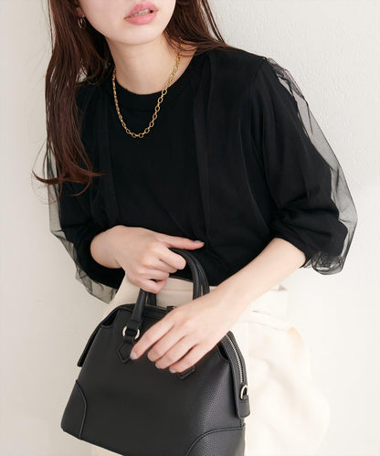 網紗拼接針織套頭衫