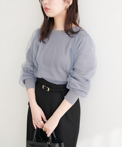 網紗拼接針織套頭衫