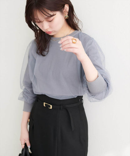 網紗拼接針織套頭衫