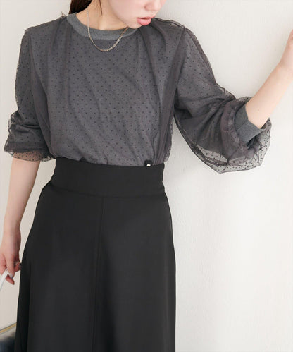 網紗拼接針織套頭衫