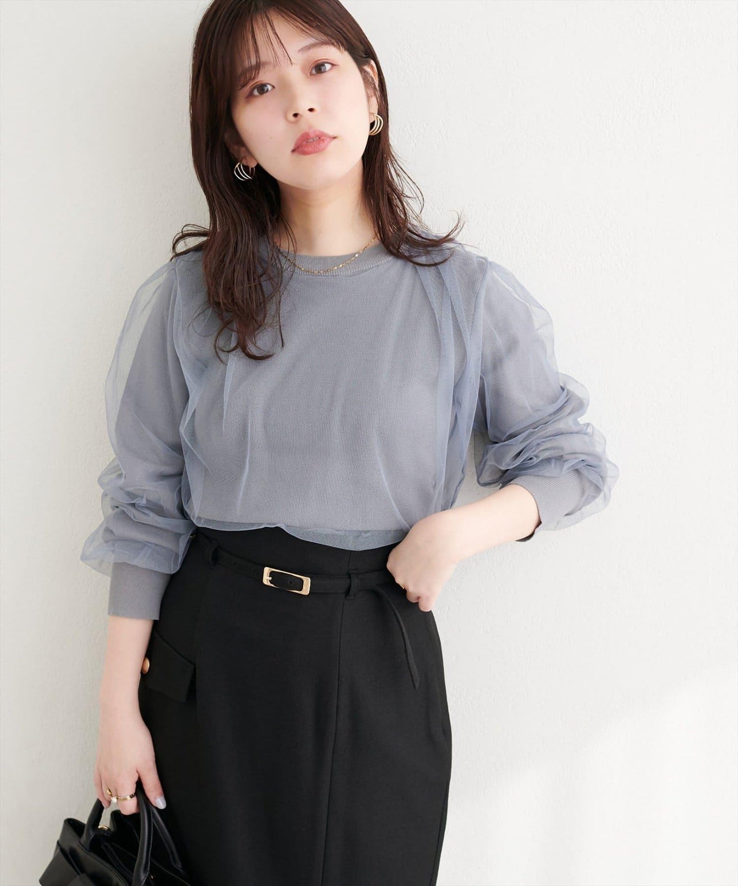 網紗拼接針織套頭衫