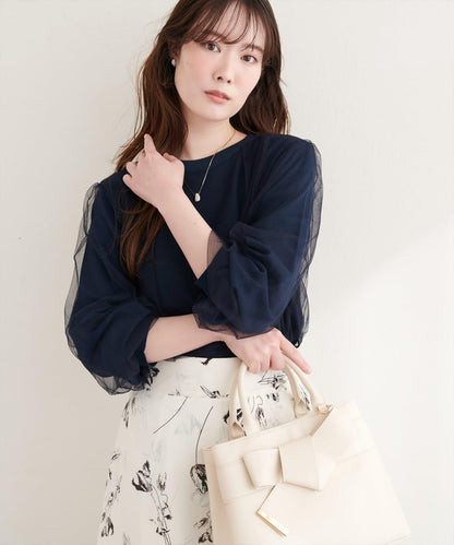 網紗拼接針織套頭衫