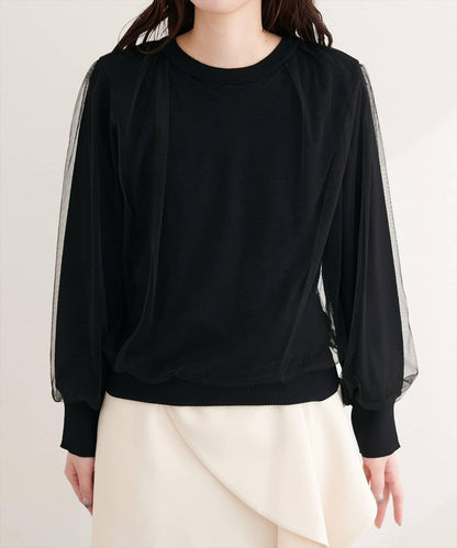 網紗拼接針織套頭衫