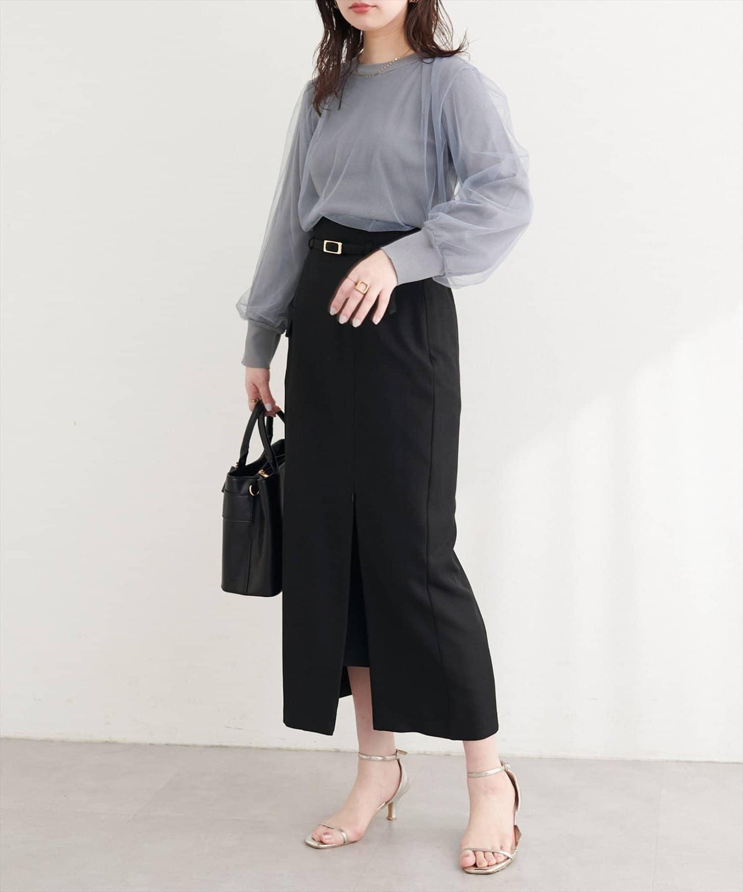 網紗拼接針織套頭衫