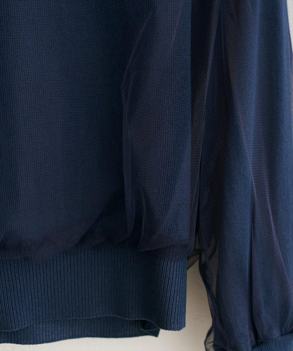 網紗拼接針織套頭衫