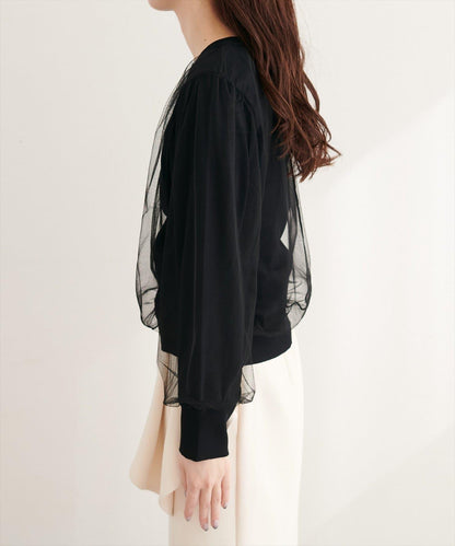 網紗拼接針織套頭衫