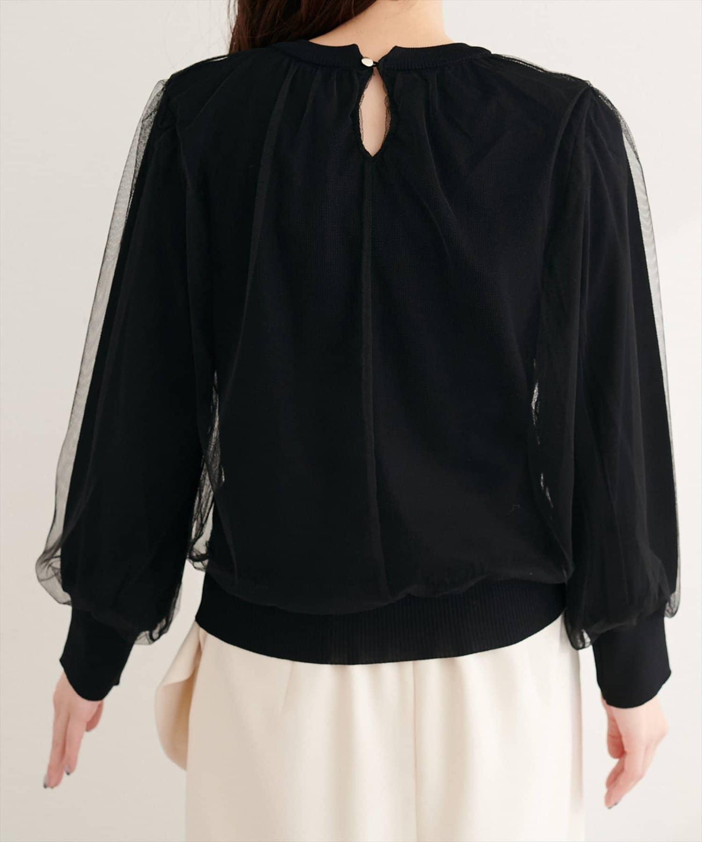 網紗拼接針織套頭衫