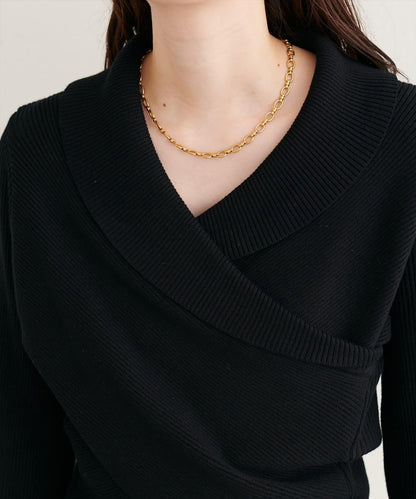 交叉領喇叭袖針織上衣