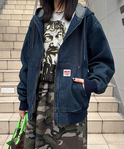 牛仔雙拉鍊連帽外套