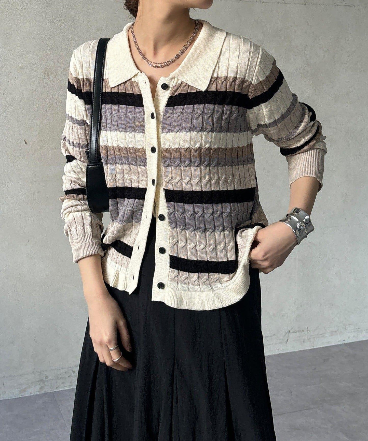 多色條紋針織Polo上衣