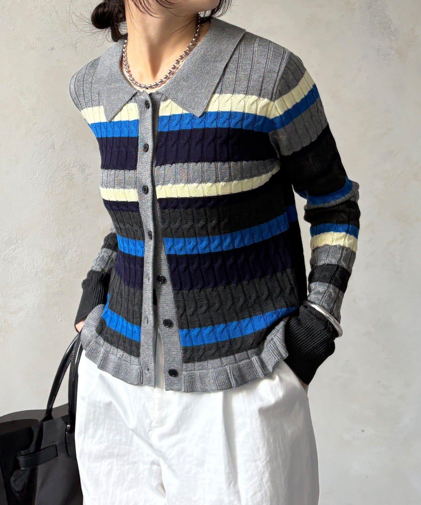 多色條紋針織Polo上衣