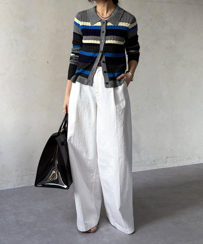 多色條紋針織Polo上衣