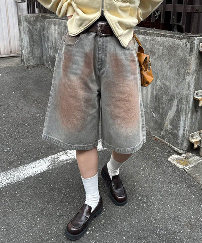 復古風寬鬆牛仔短褲