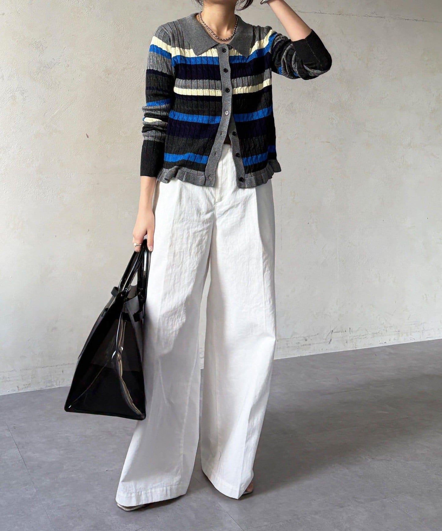 多色條紋針織Polo上衣