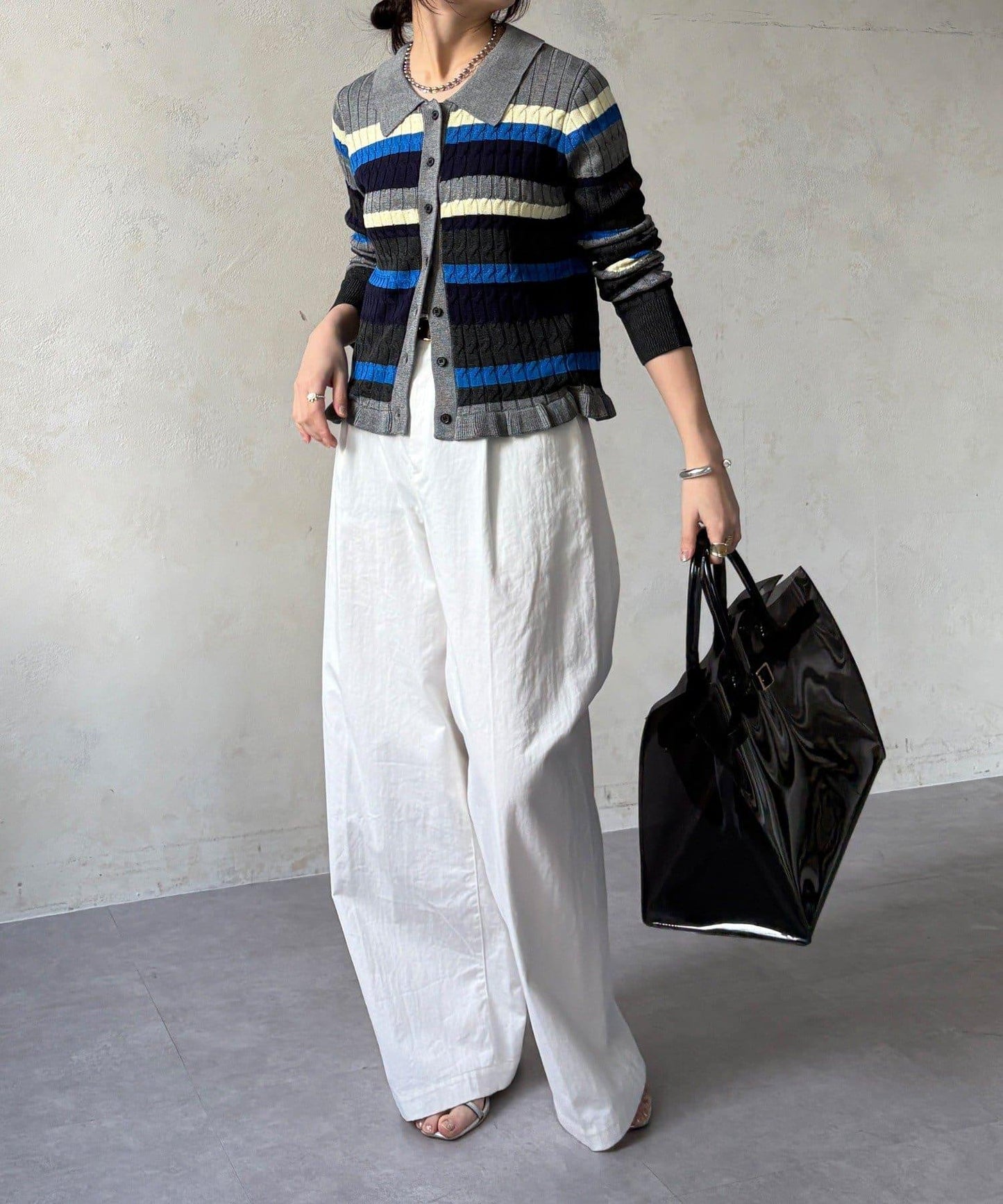 多色條紋針織Polo上衣