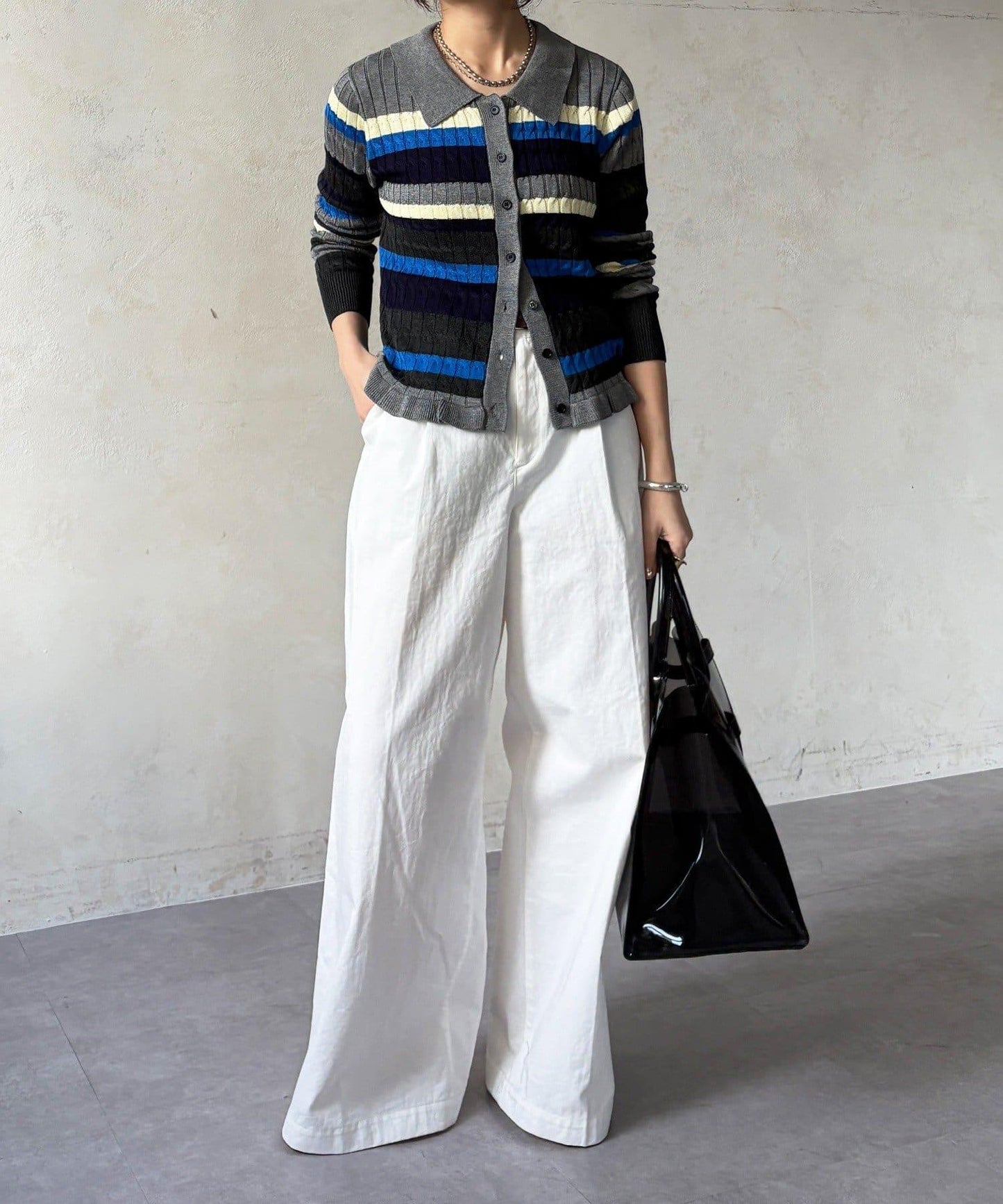 多色條紋針織Polo上衣