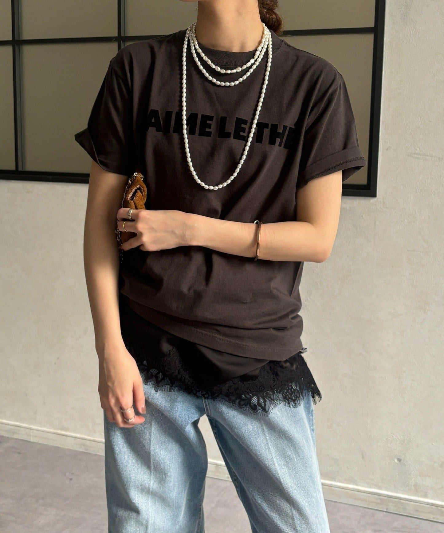 JAIMELETHE 植絨logo字母設計 T恤