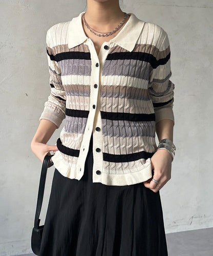 多色條紋針織Polo上衣