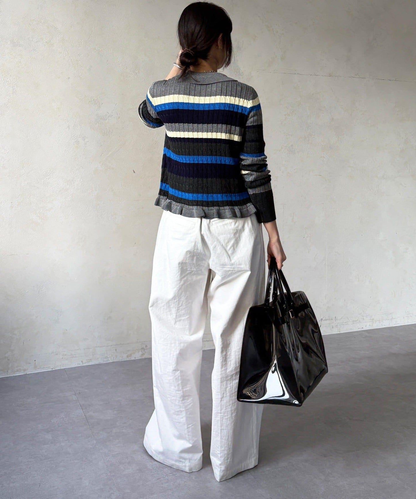 多色條紋針織Polo上衣