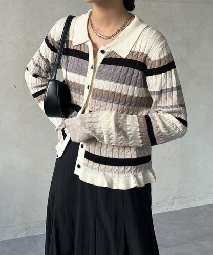 多色條紋針織Polo上衣