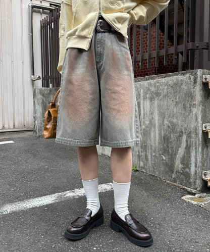 復古風寬鬆牛仔短褲