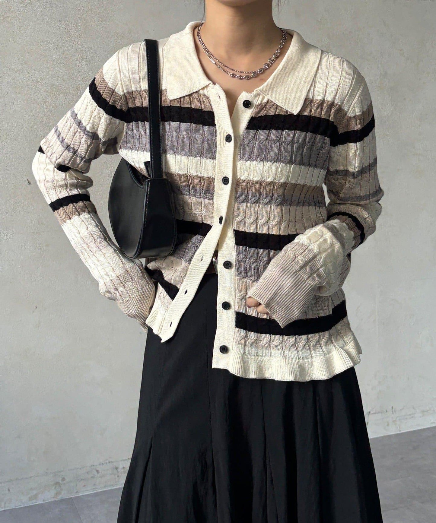 多色條紋針織Polo上衣