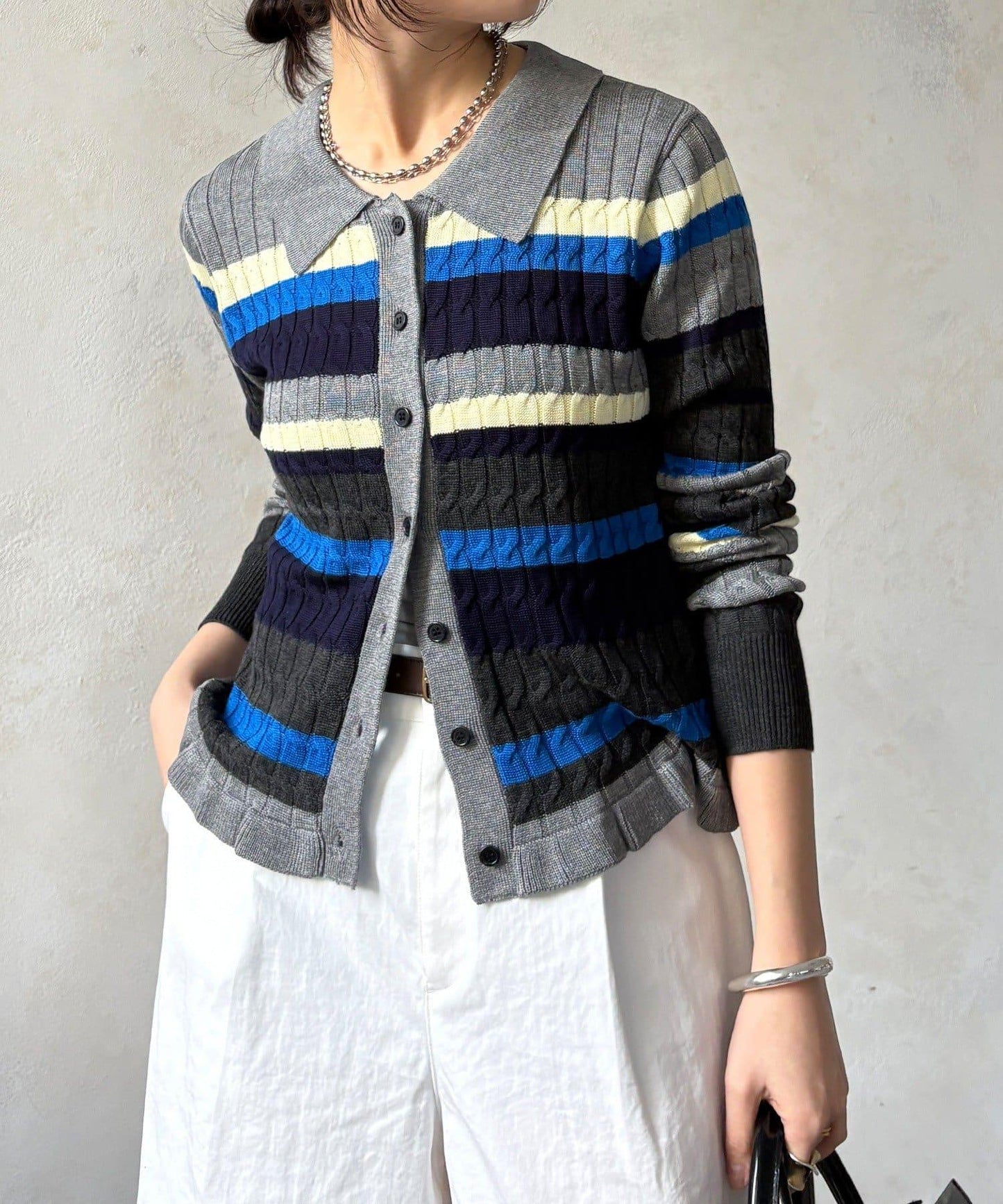 多色條紋針織Polo上衣