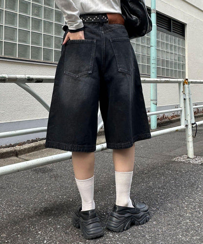 復古風寬鬆牛仔短褲