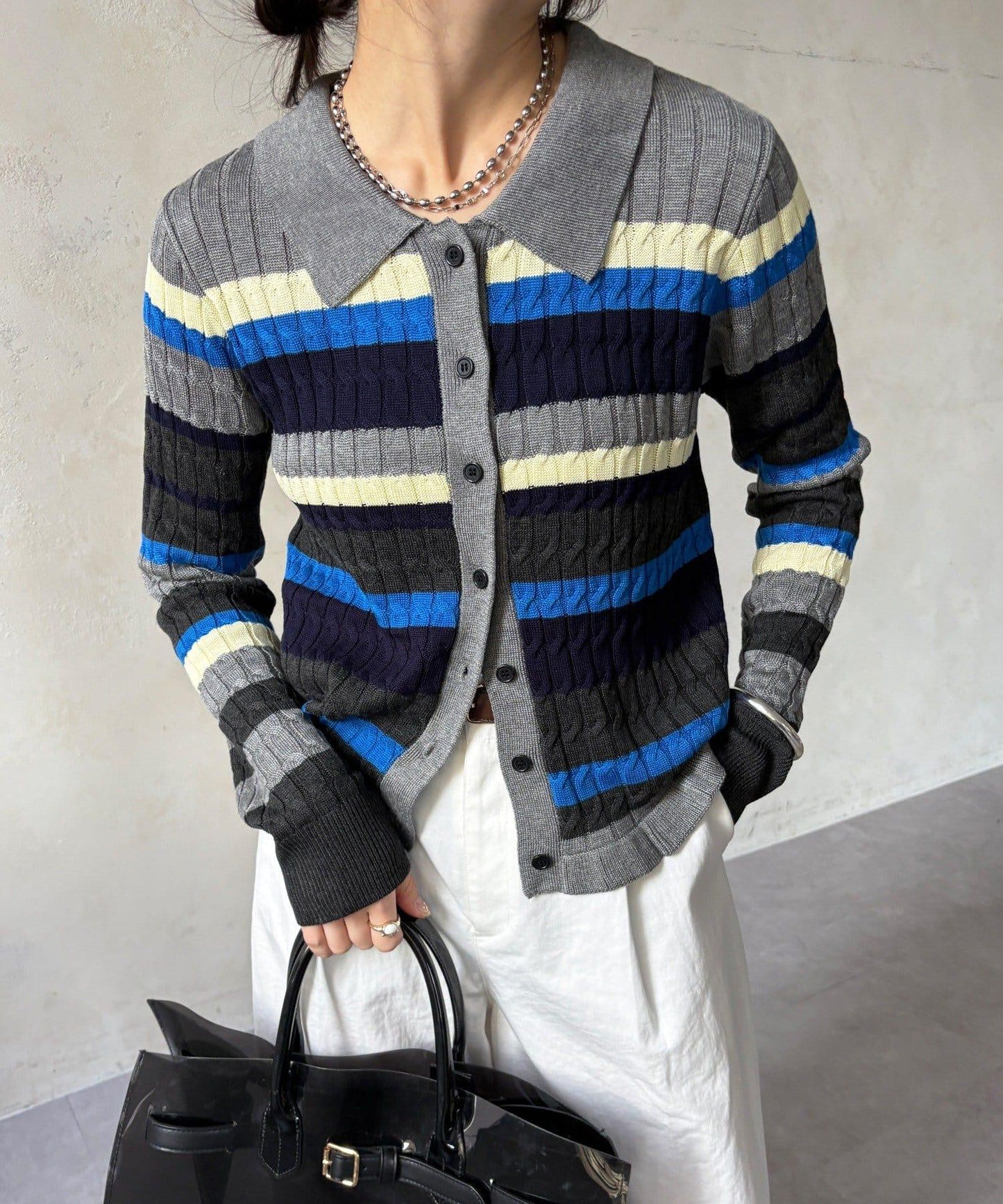 多色條紋針織Polo上衣