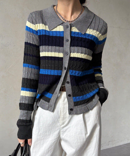 多色條紋針織Polo上衣