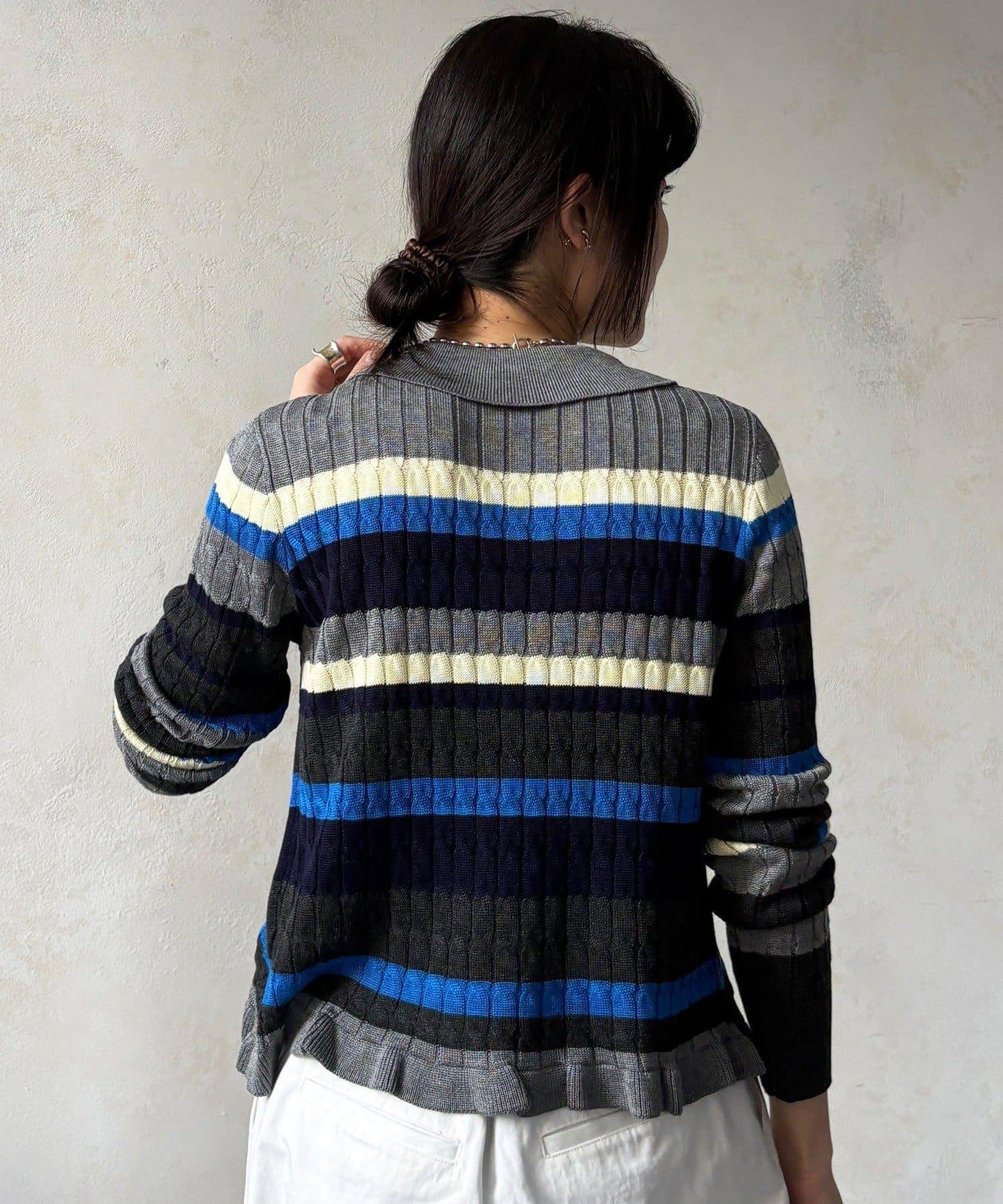 多色條紋針織Polo上衣