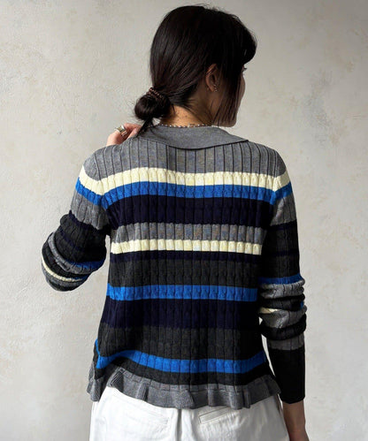 多色條紋針織Polo上衣