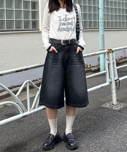 復古風寬鬆牛仔短褲