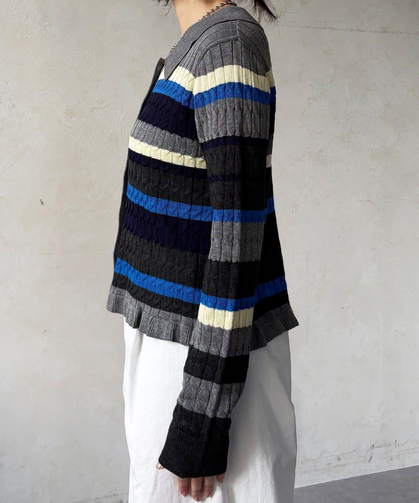 多色條紋針織Polo上衣