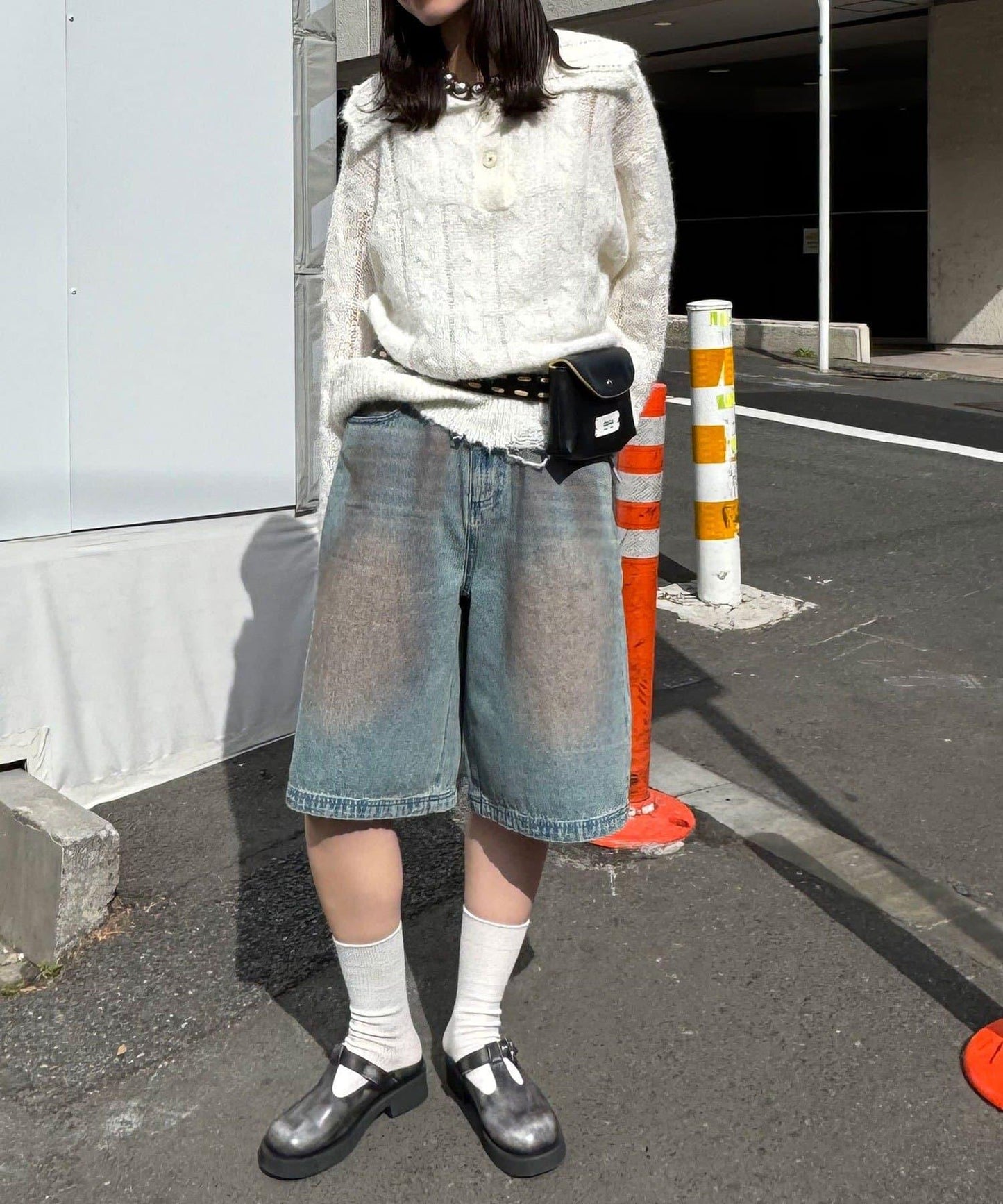 復古風寬鬆牛仔短褲