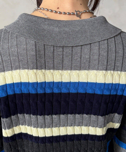 多色條紋針織Polo上衣