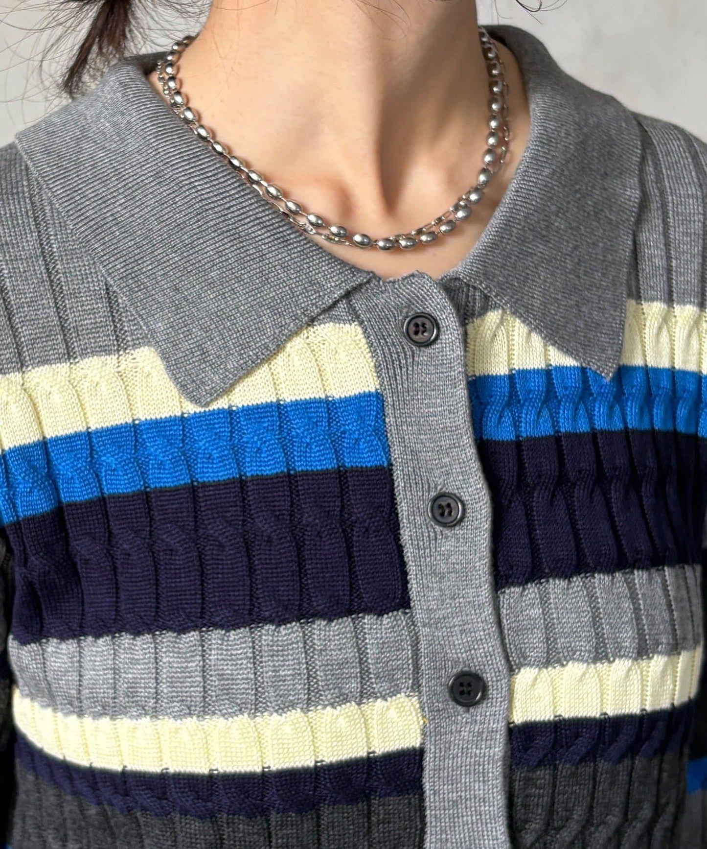 多色條紋針織Polo上衣